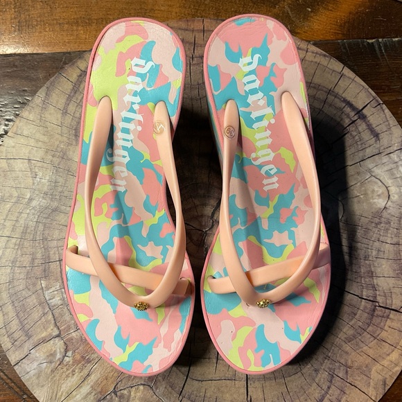 PINK CAMO WEDGE SANDALS - Picture 1 of 3
